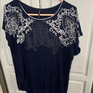 Navy Blue Embroidered Women's Top